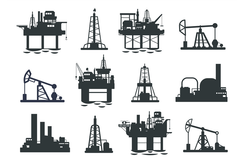 oil-platform-silhouette-offshore-petroleum-jack-derrick-tower-energy