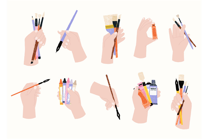 hands-holding-brushes-palm-with-pencil-and-pen-artist-fingers-with-b