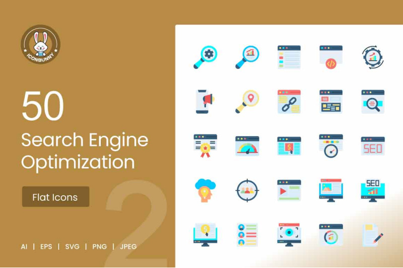 50-search-engine-optimization-flat-multicolor-icons