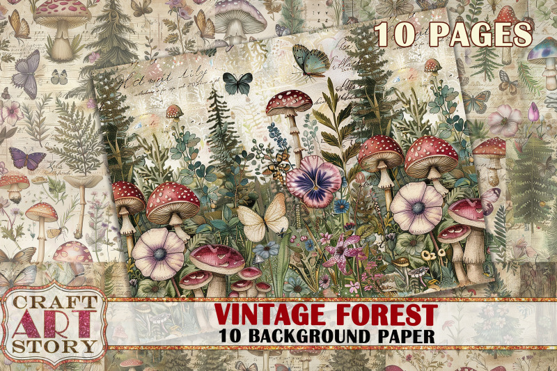 vintage-background-paper-forest-mushrooms-printable-10-pages