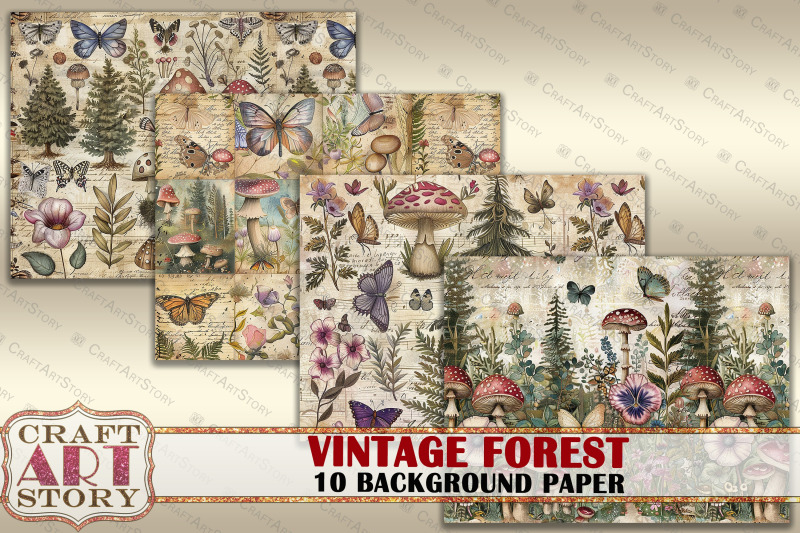 vintage-background-paper-forest-mushrooms-printable-10-pages