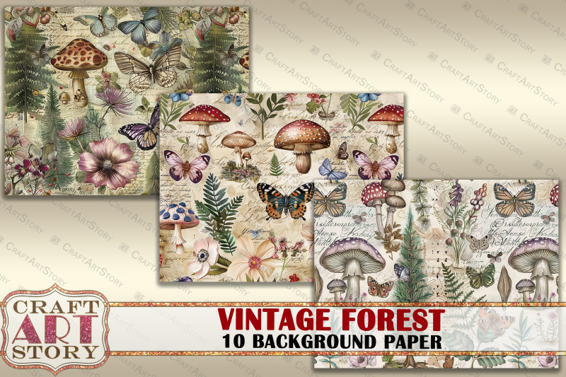 vintage-background-paper-forest-mushrooms-printable-10-pages