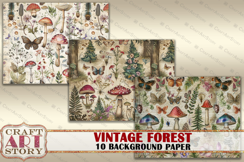 vintage-background-paper-forest-mushrooms-printable-10-pages