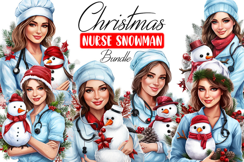 christmas-nurse-snowman-sublimation-clipart-watercolor-realistic-whit