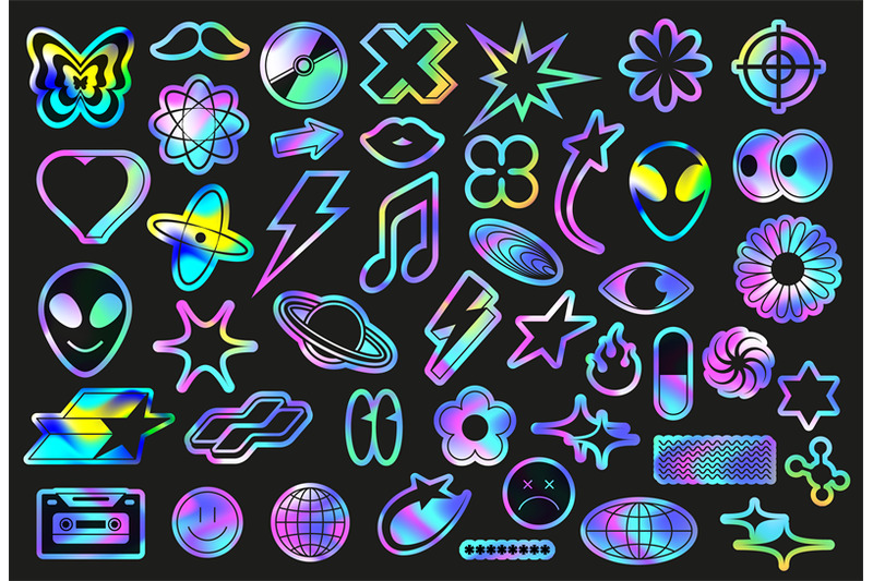 iridescent-holo-stickers-pack-fluorescent-retro-90s-style-symbols-y2