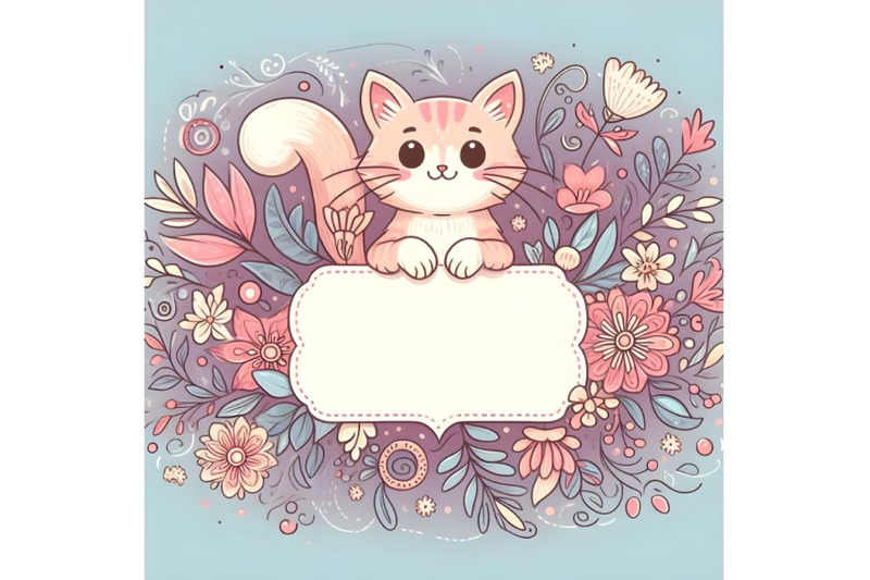 card-with-cute-cat-in-decorative-floral-elements