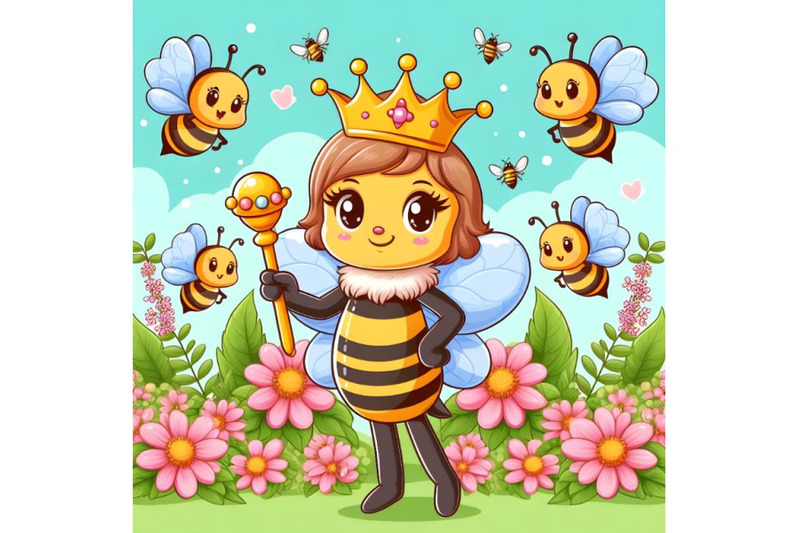 queen-bee-showing-with-flower-background