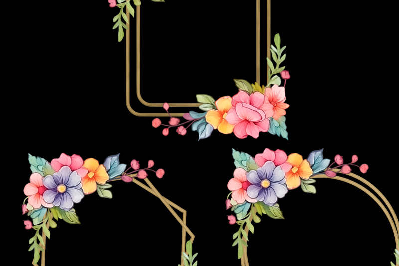 floral-frames-double-watercolor-gold-round-flower-frame-corner-border