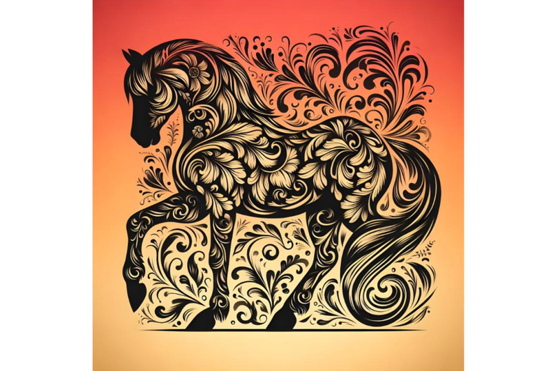 horse-silhouette-of-floral-ornament