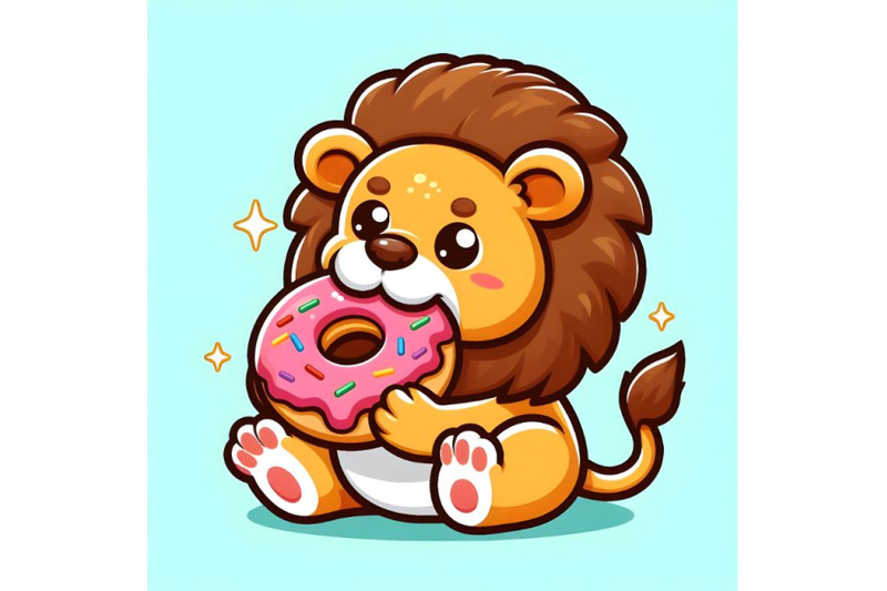 lion-eating-doughnut-cartoon-vector