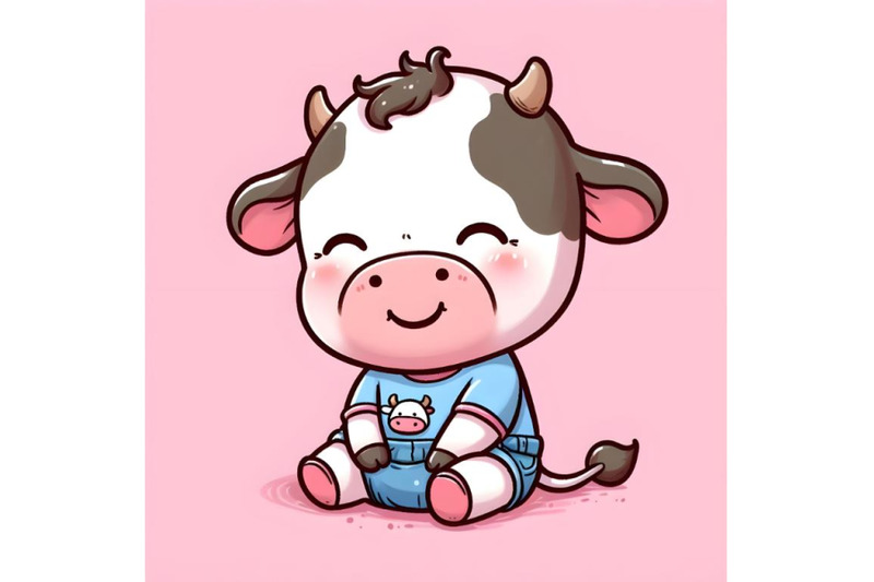 illustration-with-cute-little-baby-cow-sit-and-laugh