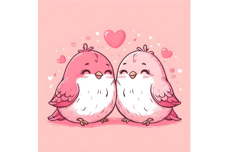 hand-drawn-illustration-with-cute-two-love-birds