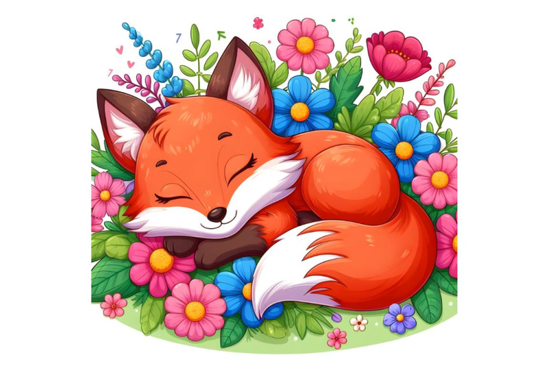 fox-sleeping-on-the-flowers