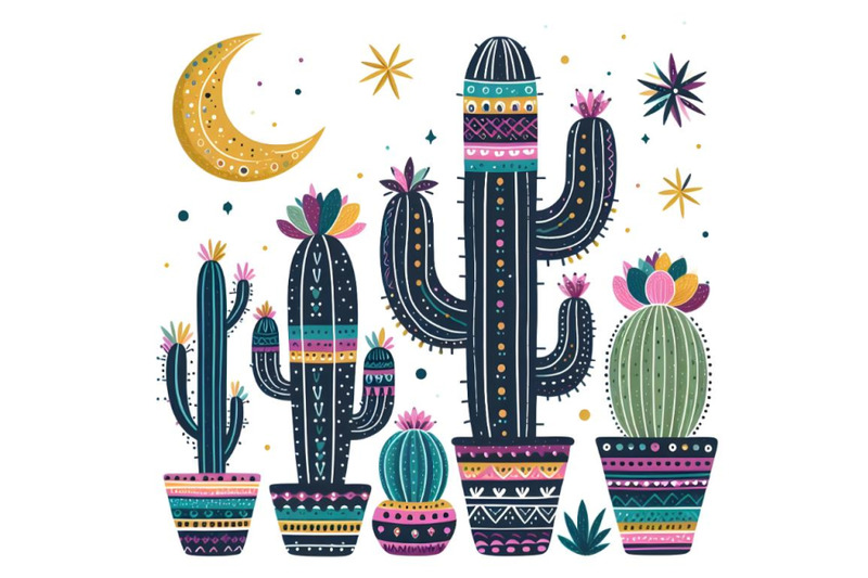 colorful-cactus-silhouette-boho-style