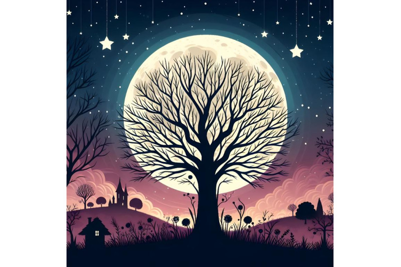 beautiful-dry-tree-infront-full-moon