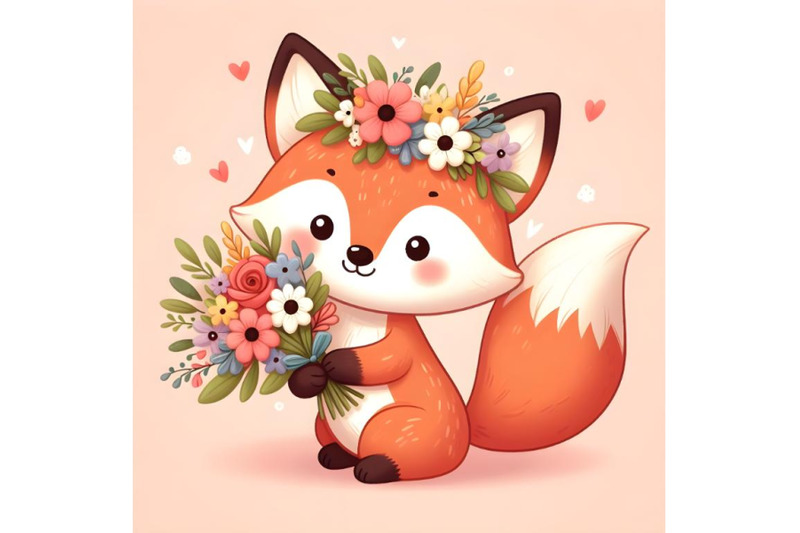 baby-fox-with-floral-bouqet