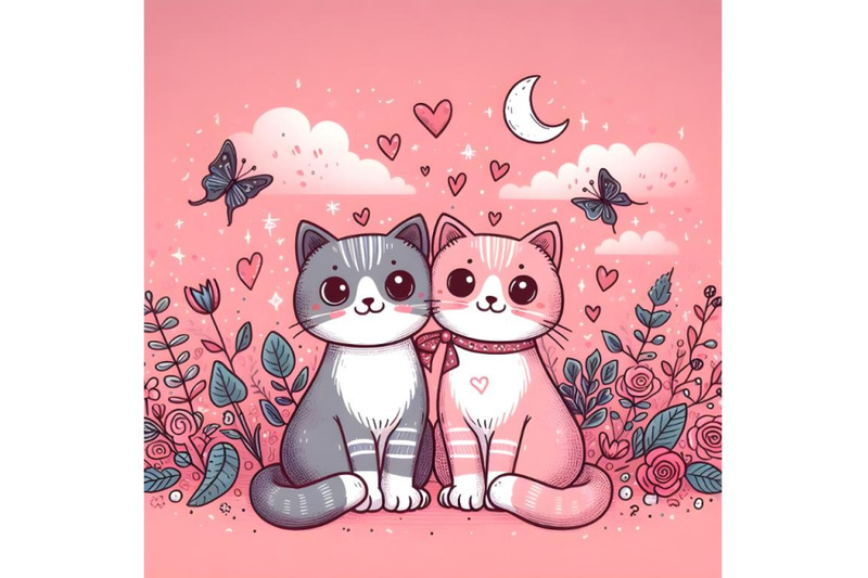 vector-hand-drawn-illustration-with-cute-two-cats