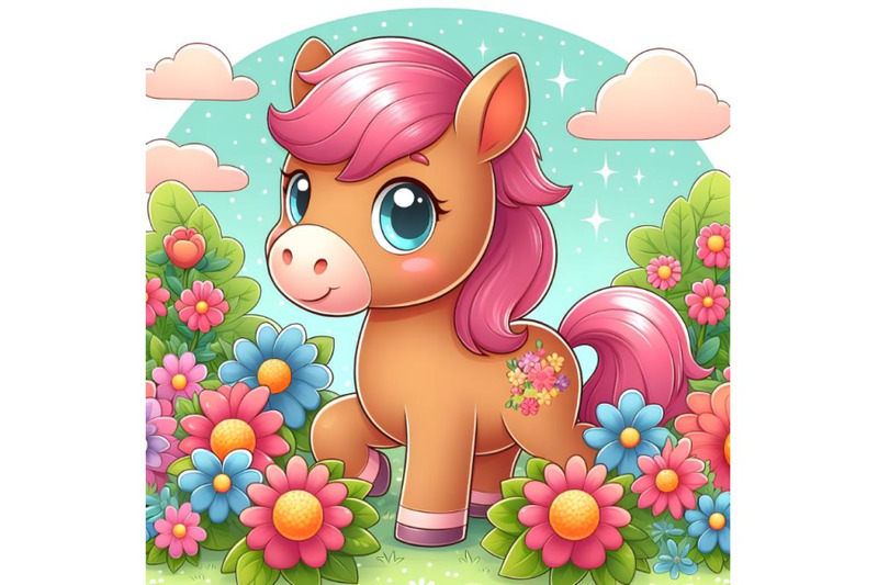 cute-cartoon-horse-on-flower-garden