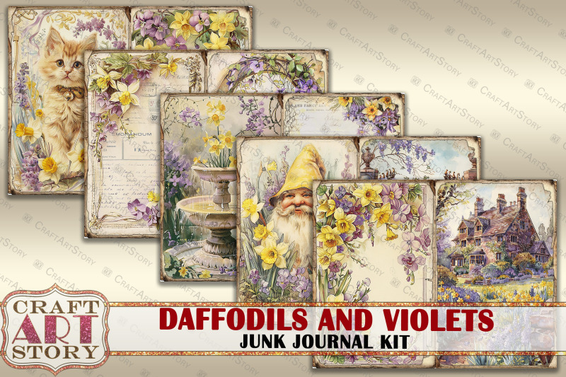 vintage-daffodils-amp-violets-junk-journal-kit-scrapbook