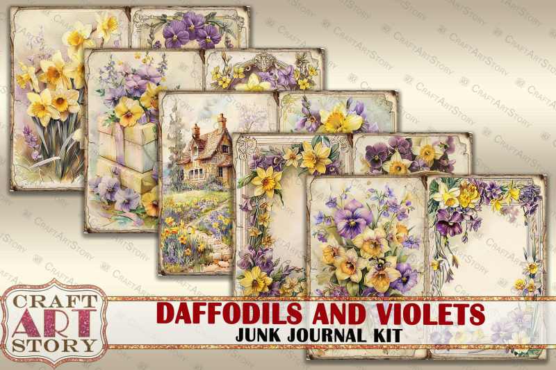 vintage-daffodils-amp-violets-junk-journal-kit-scrapbook