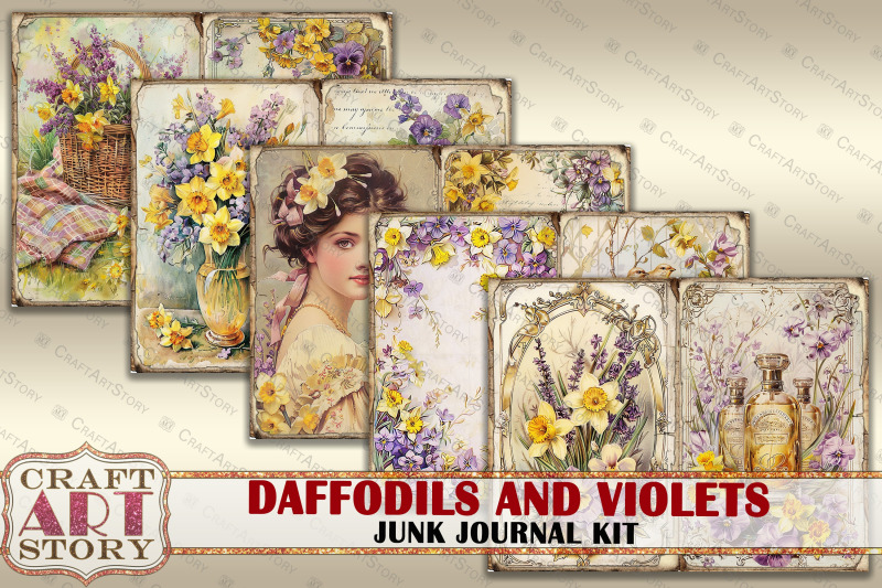 vintage-daffodils-amp-violets-junk-journal-kit-scrapbook