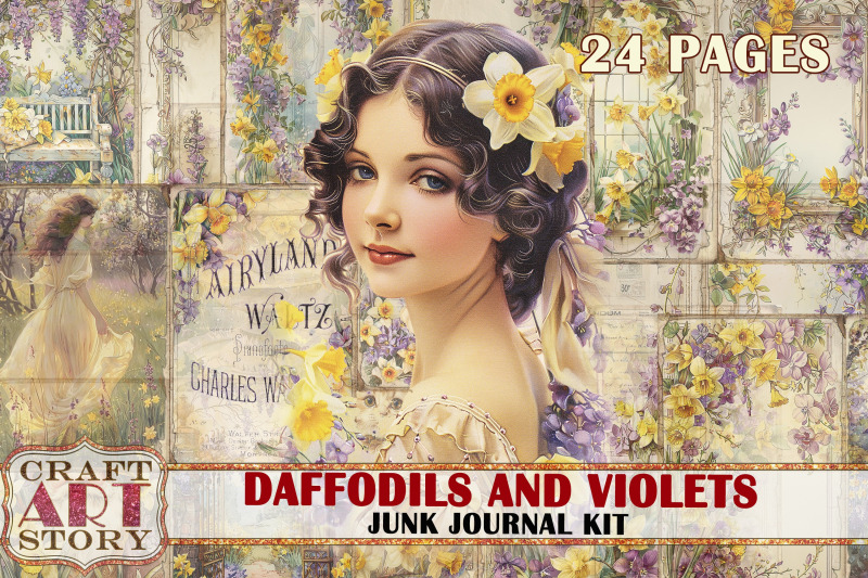 vintage-daffodils-amp-violets-junk-journal-kit-scrapbook