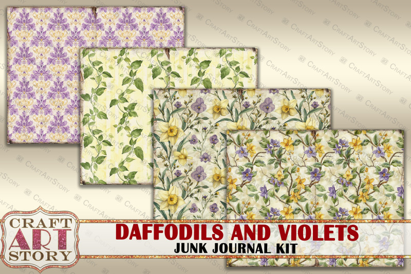 vintage-daffodils-amp-violets-junk-journal-kit-scrapbook