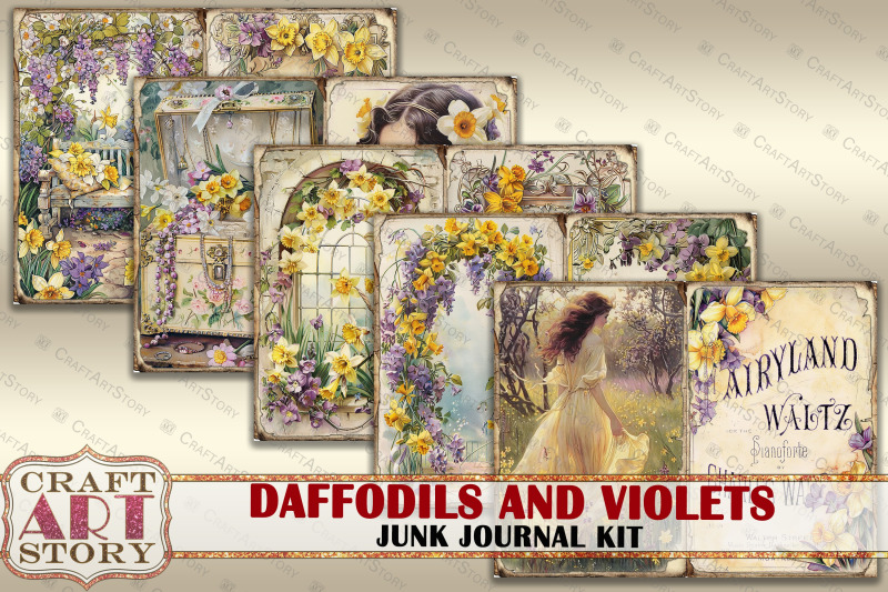 vintage-daffodils-amp-violets-junk-journal-kit-scrapbook