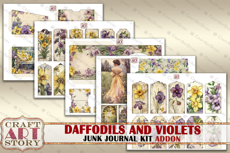 vintage-daffodils-amp-violets-junk-journal-kit-addon-scrapbook