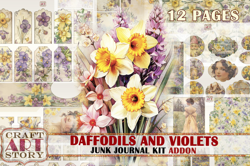 vintage-daffodils-amp-violets-junk-journal-kit-addon-scrapbook