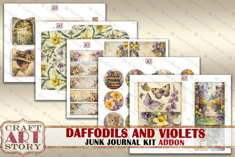 vintage-daffodils-amp-violets-junk-journal-kit-addon-scrapbook