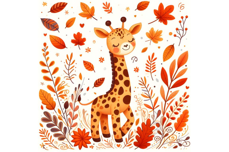 funny-girrafe-in-autumn-leaves