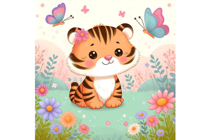 cute-cartoon-tiger-on-a-meadow