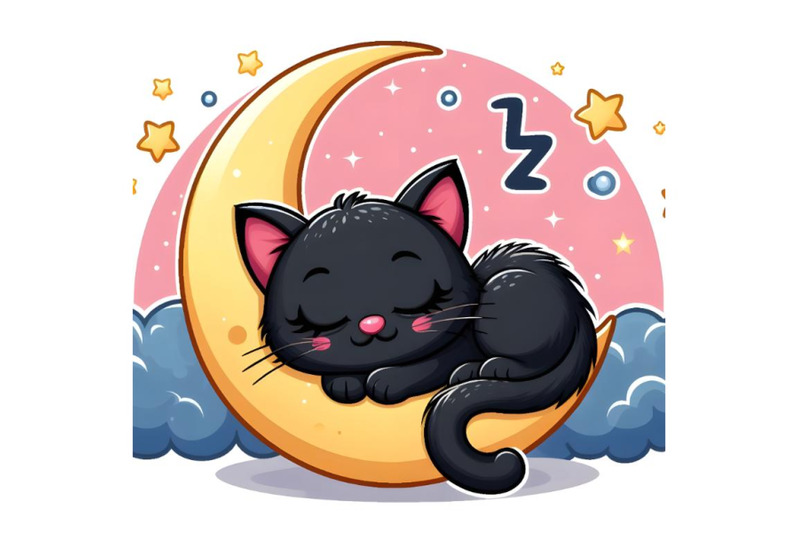 cute-baby-black-kitty-sleeping-over-crescent-moon