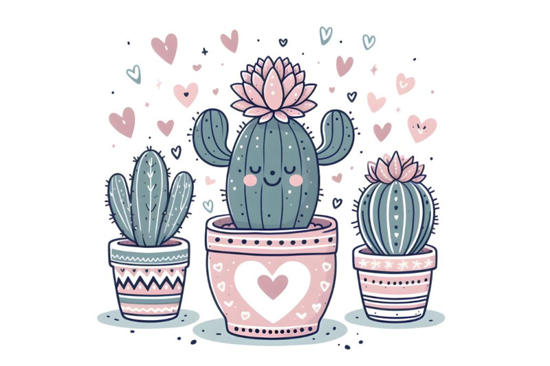 cactus-with-cute-hearts-flower-boho-style