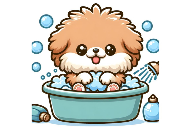 baby-fluffy-dog-having-a-bath