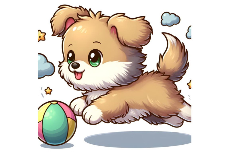 baby-fluffy-dog-chasing-ball