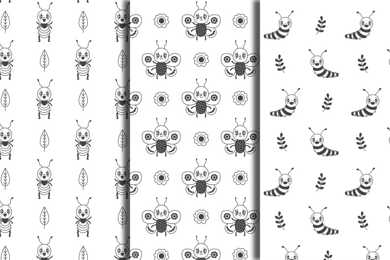 retro-insects-doodle-seamless-patterns