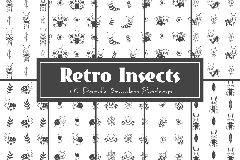 retro-insects-doodle-seamless-patterns