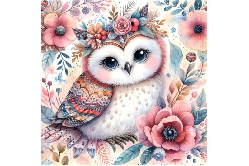 watercolor-floral-background-with-a-beautiful-owl