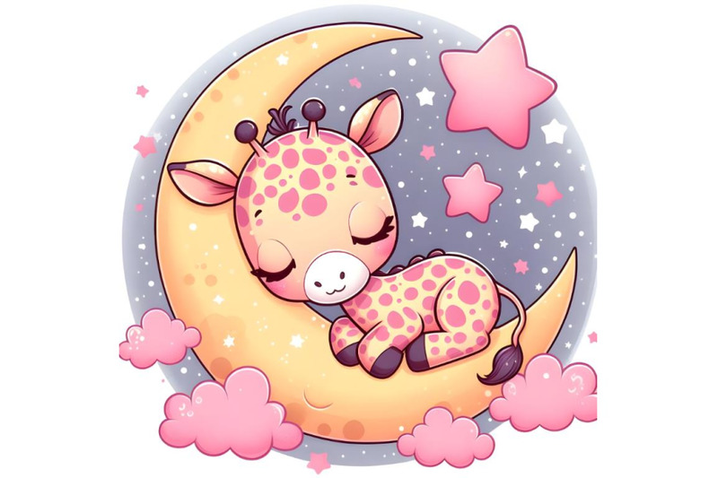 sweet-pink-dotted-girrafe-and-stars