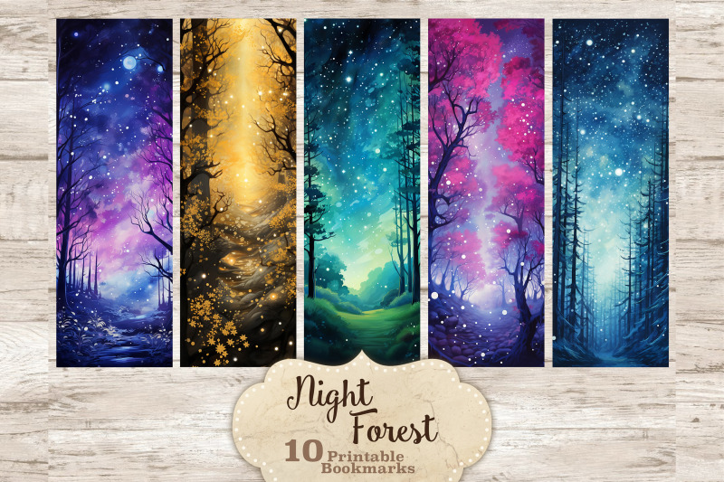 night-forest-bookmarks-digital-bookmarks
