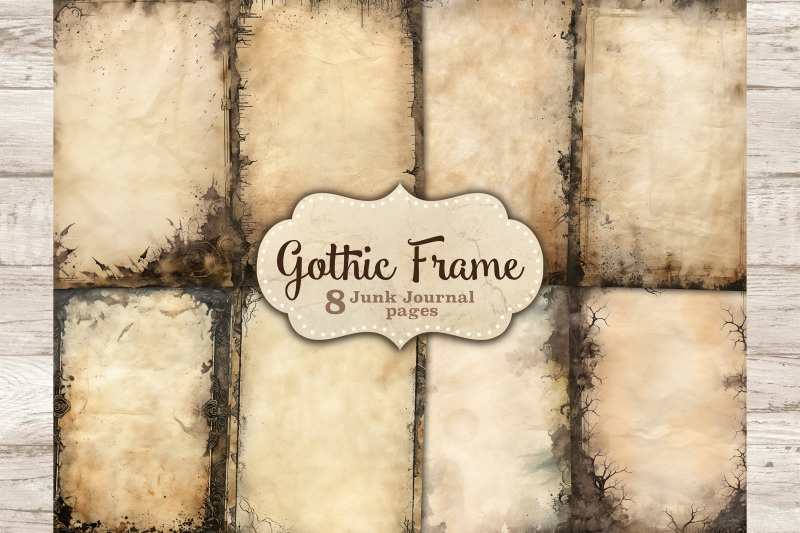 gothic-frame-junk-journal-pages-digital-collage-sheet