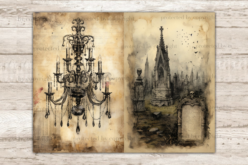 gothic-junk-journal-pages-vintage-digital-collage-sheet