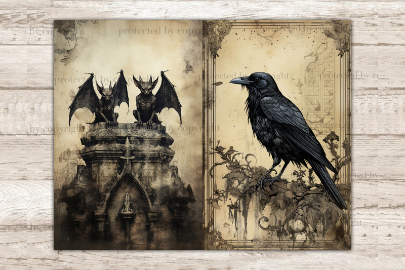 gothic-junk-journal-pages-vintage-digital-collage-sheet