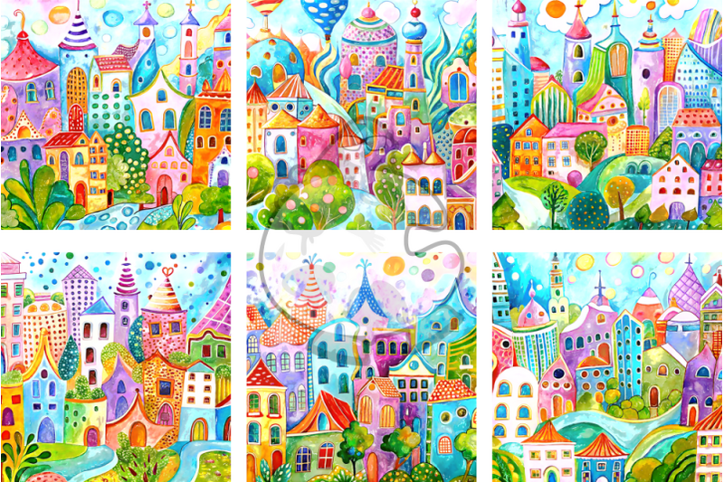 quirky-town-whimsical-watercolor-digital-paintings