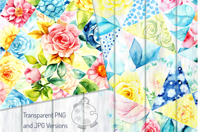 patchwork-flowers-watercolor-quilt-collage-papers