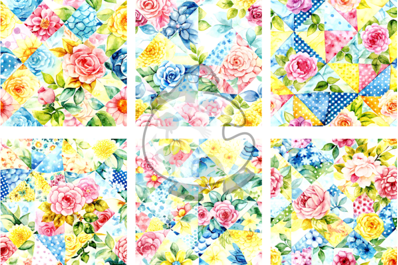 patchwork-flowers-watercolor-quilt-collage-papers