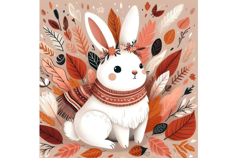 white-bunny-in-autumn-leaves