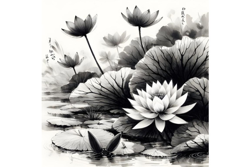 waterlily-painting-chinese-ink-style